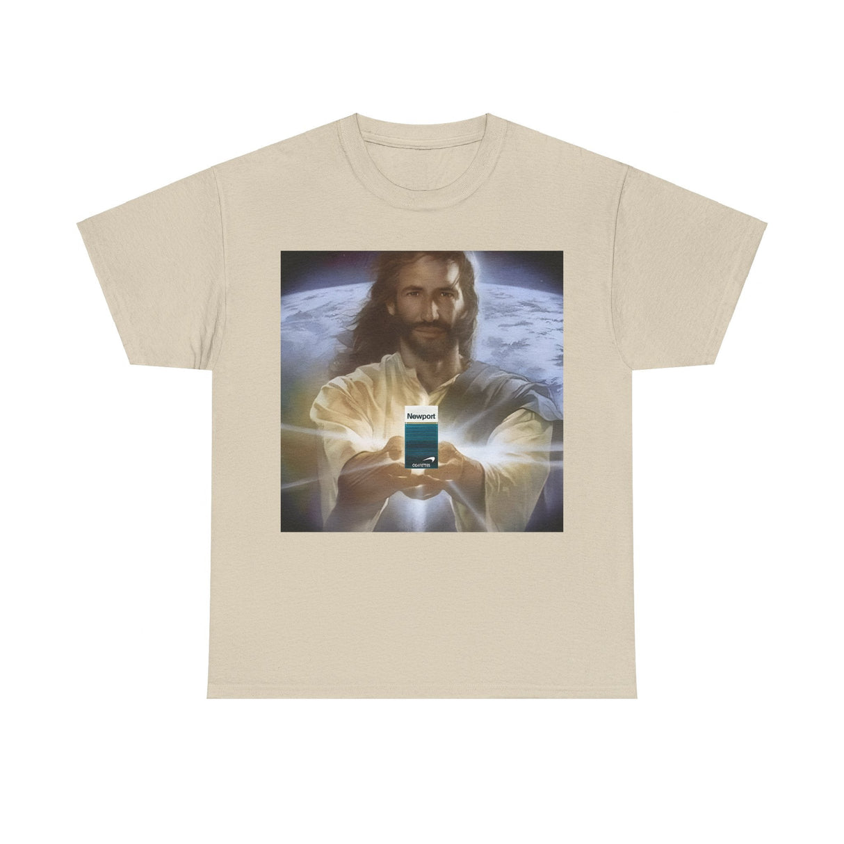 Jesús con cigarrillos | Newport | Camiseta con meme divertido