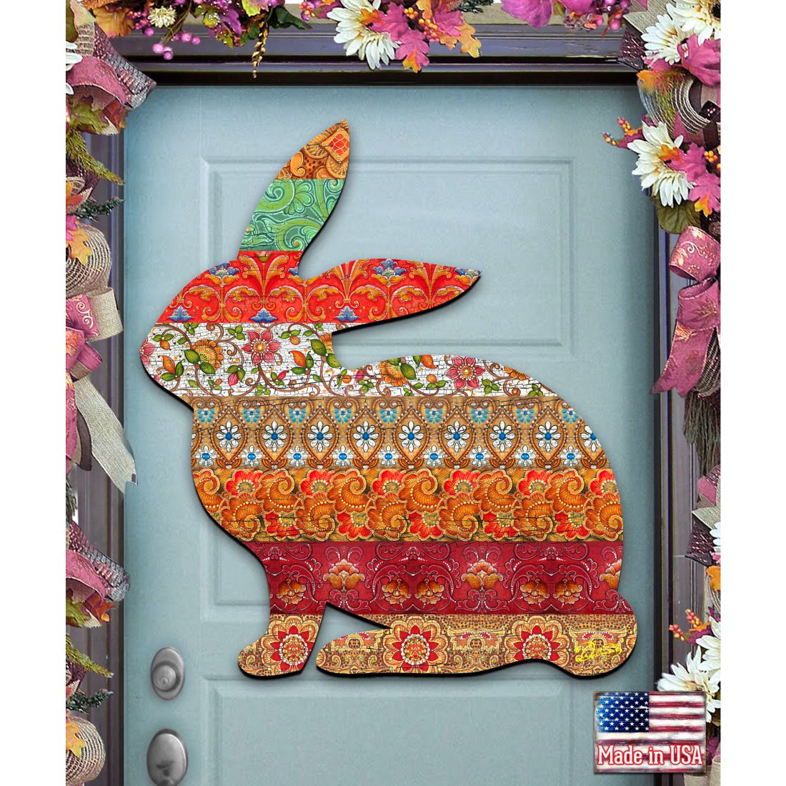 Easter Quilted Bunny Easter Door Decor by G. DeBrekht - Easter Spring Decor - 8198134H