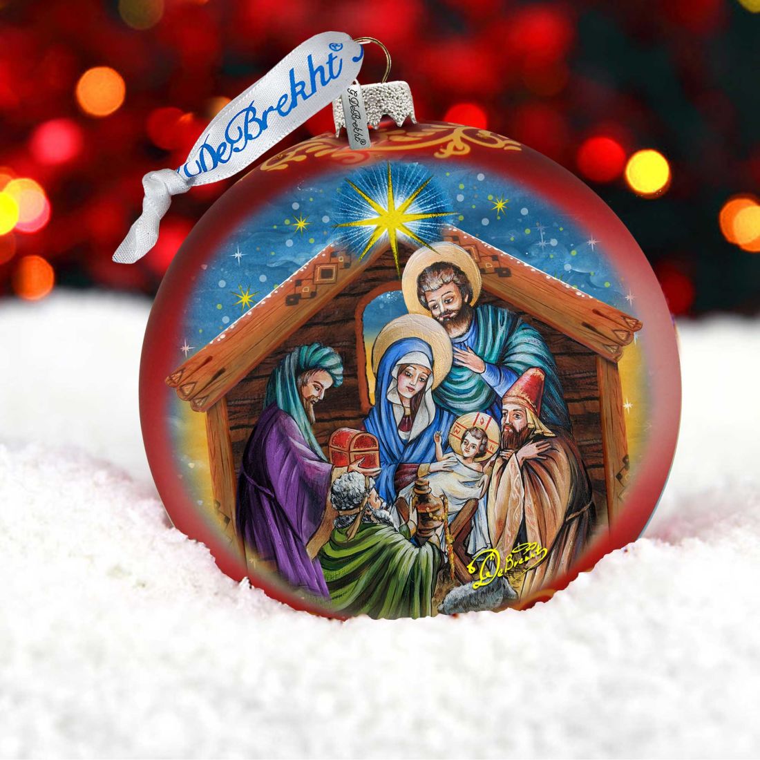 Adorno de cristal "El regalo de los Reyes Magos", edición limitada, de G. DeBrekht - Decoración navideña para la Natividad - 73905