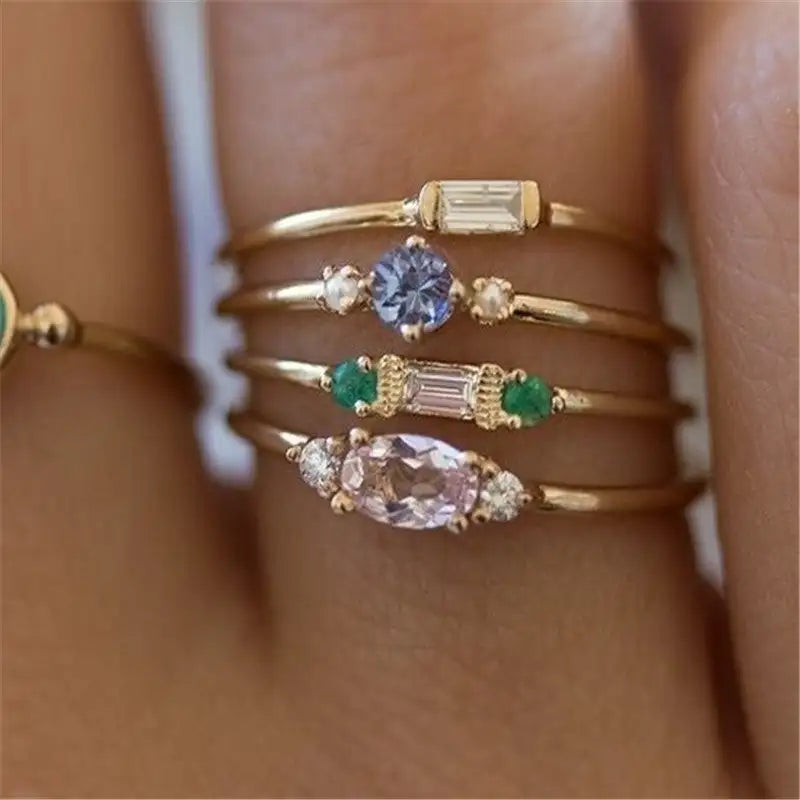 18K Gold Plating 4-piece Ring Set Simple Inlaid - Lootquake