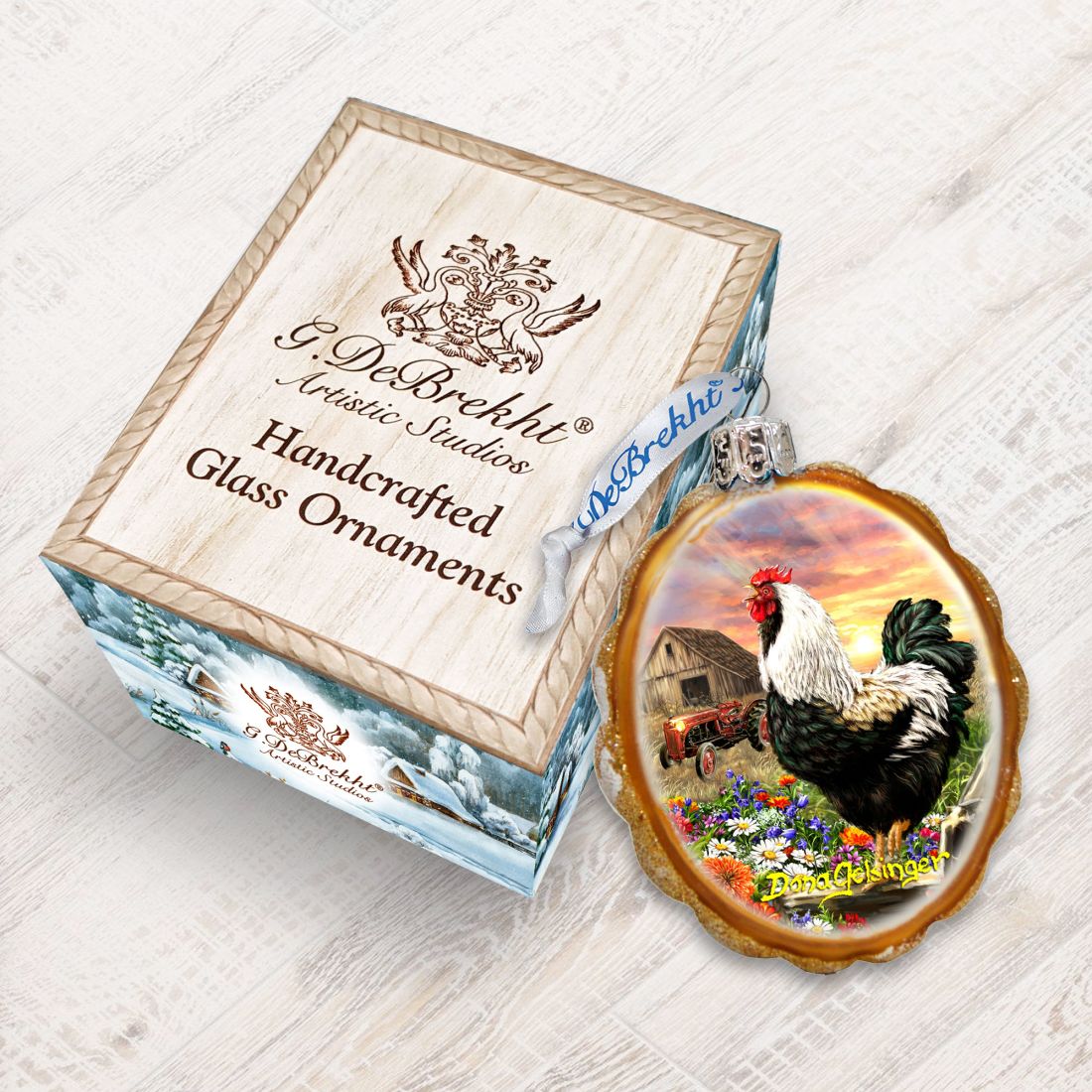 Adorno navideño de vidrio de mercurio "Amanecer en la granja" de D. Gelsinger - Decoración navideña - 778114-DG