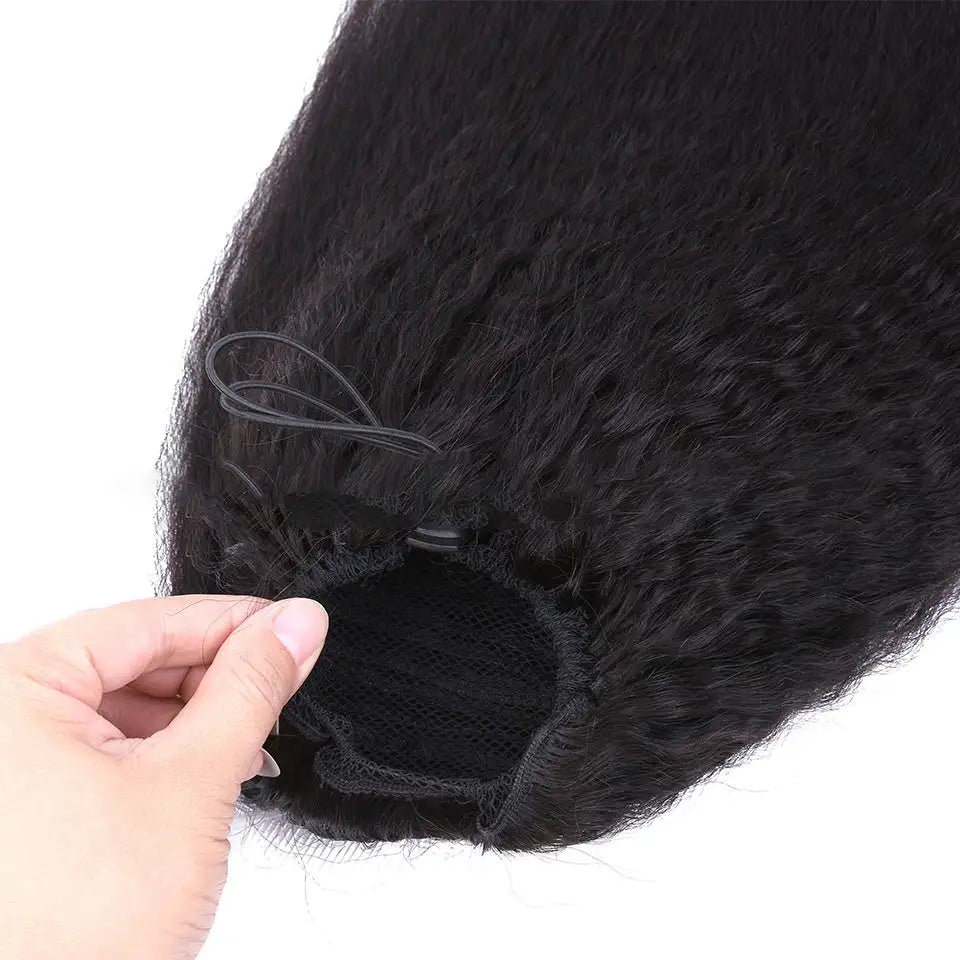 Kinky Straight Human Hair With A Ponytail In The Hair - Lootquake