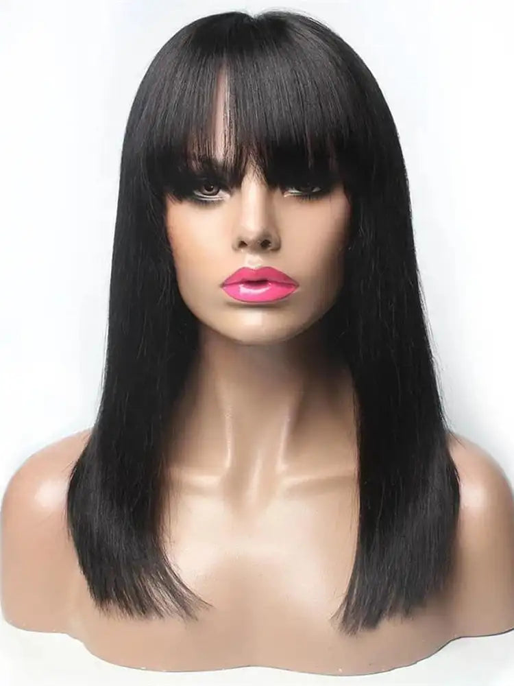 Brazilian Straight Black 100 Real Hair 30Inch Long Bangs Wig - Lootquake