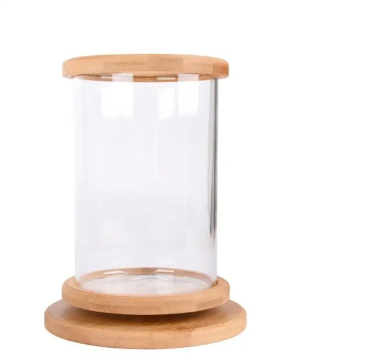 Small Office Glass Aquarium Bamboo Base Mini Fish Tank Decoration Fish Bowl - Lootquake