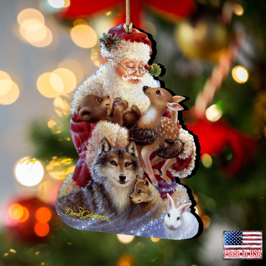 Adornos de madera de Santa Claus Little Friends de Gelsinger - Decoración navideña de muñeco de nieve de Santa Claus - 8161012-9914