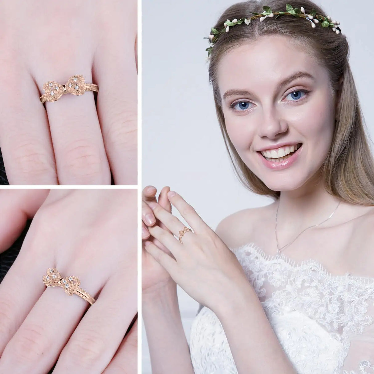 Three-dimensional Bow Ring Women's Rose Gold Simple - Lootquake