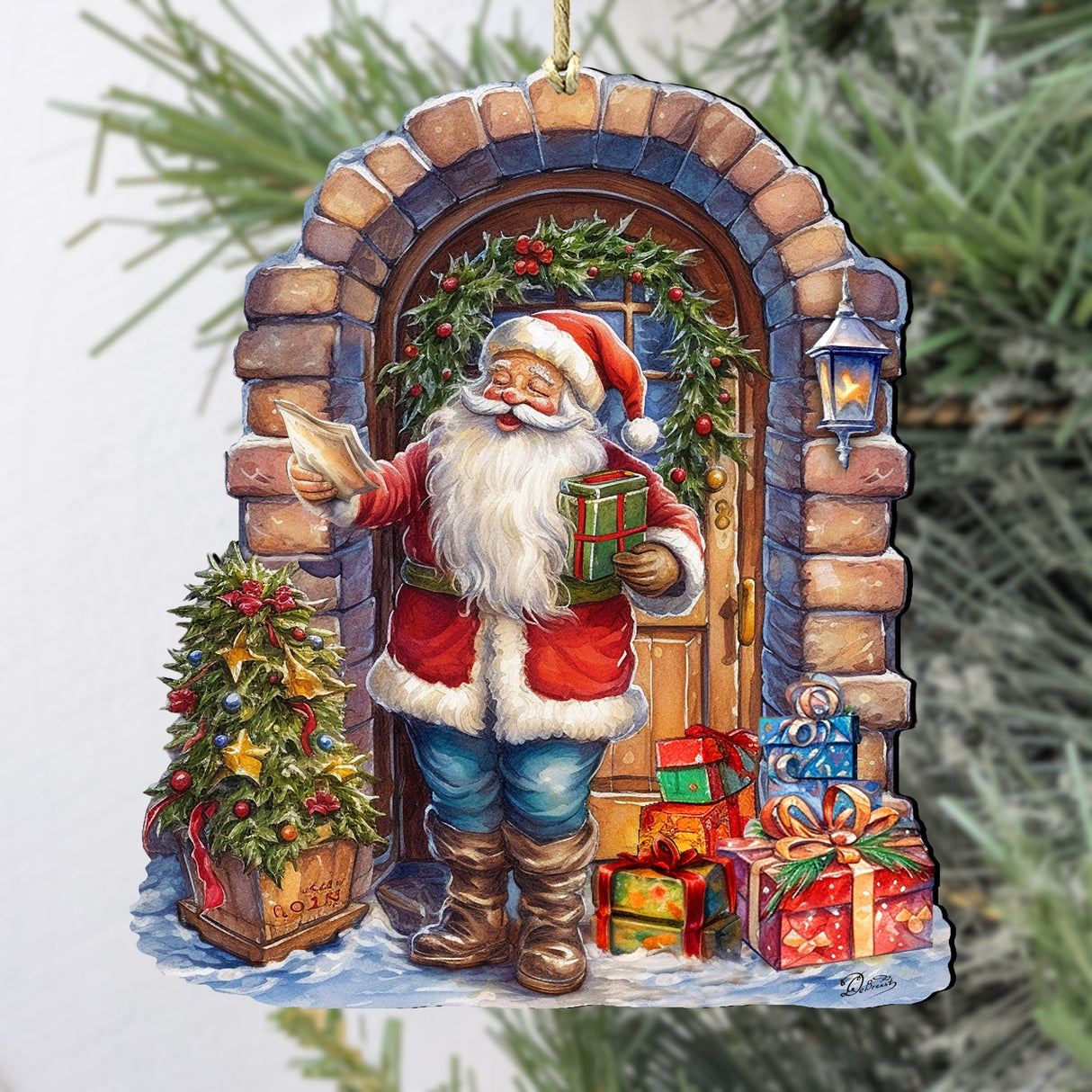 Adornos navideños de madera con la visita sorpresa de Papá Noel, de G. Debrekht - Decoración navideña con muñeco de nieve de Papá Noel - 8611045