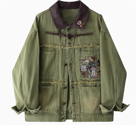 Original Children's Fun Embroidered Brushed Denim Jacket For Autumn