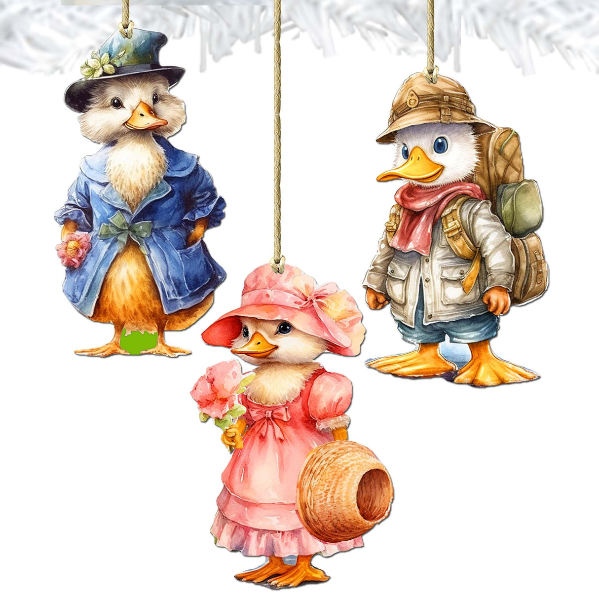Easter Ducks Decorative Wooden Ornaments Set of 3 by G. Debrekht - Easter Decor - 8091043-S3