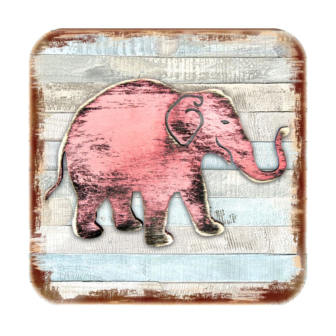 Elephant Wooden Cork Coasters Gift Set of 4 by Nature Wonders - Nature Wildlife Decor - 8198229-9C-S4