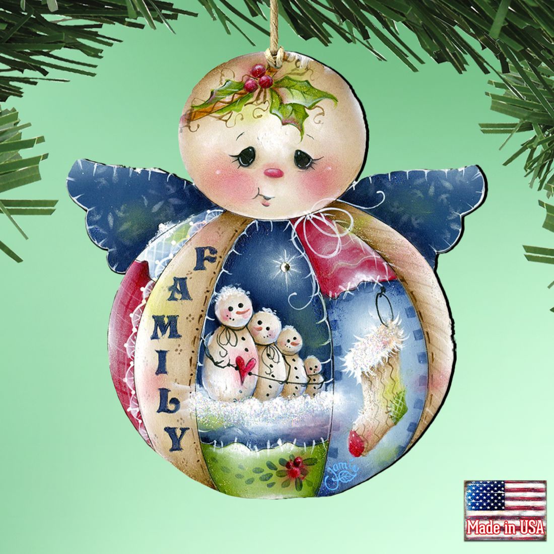 Family Snowman Wooden Ornaments by Jamie Mills-Price - Christmas Santa Snowman Decor - 8457504
