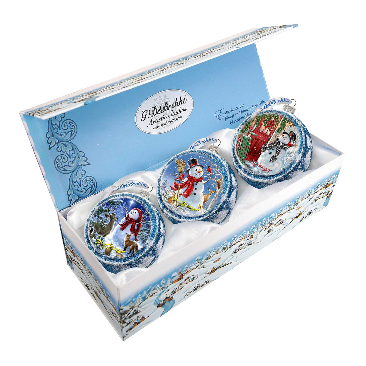 Happy Snowman Glass Ornament Set of 3 by D. Gelsinger - Christmas Santa Snowman Decor - 73743-S3-DG