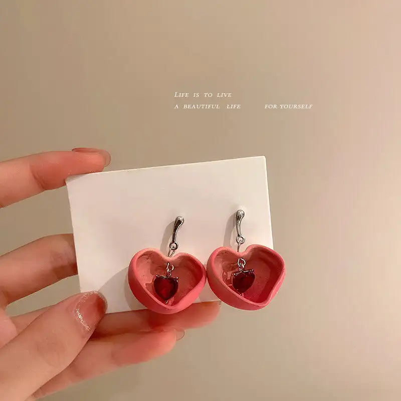 925 Silver Needle Crystal Love Sweet Peach Earrings - Lootquake