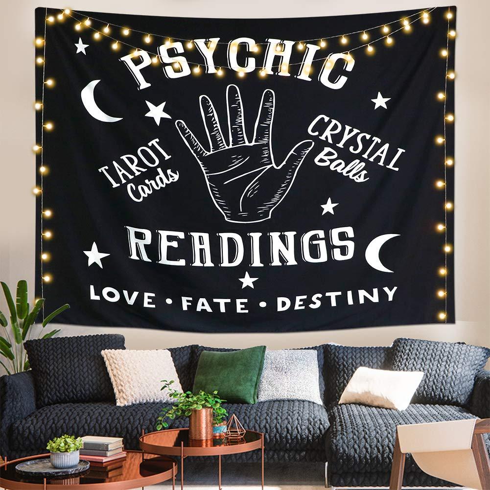 1pc, Tapestry Moon and Star Psychic Readings Black Mandala Halloween Decoration Wall Hanging Hand Bohemian Wall Blanket Bedroom Living Room Home Decors (Psychic Reading)