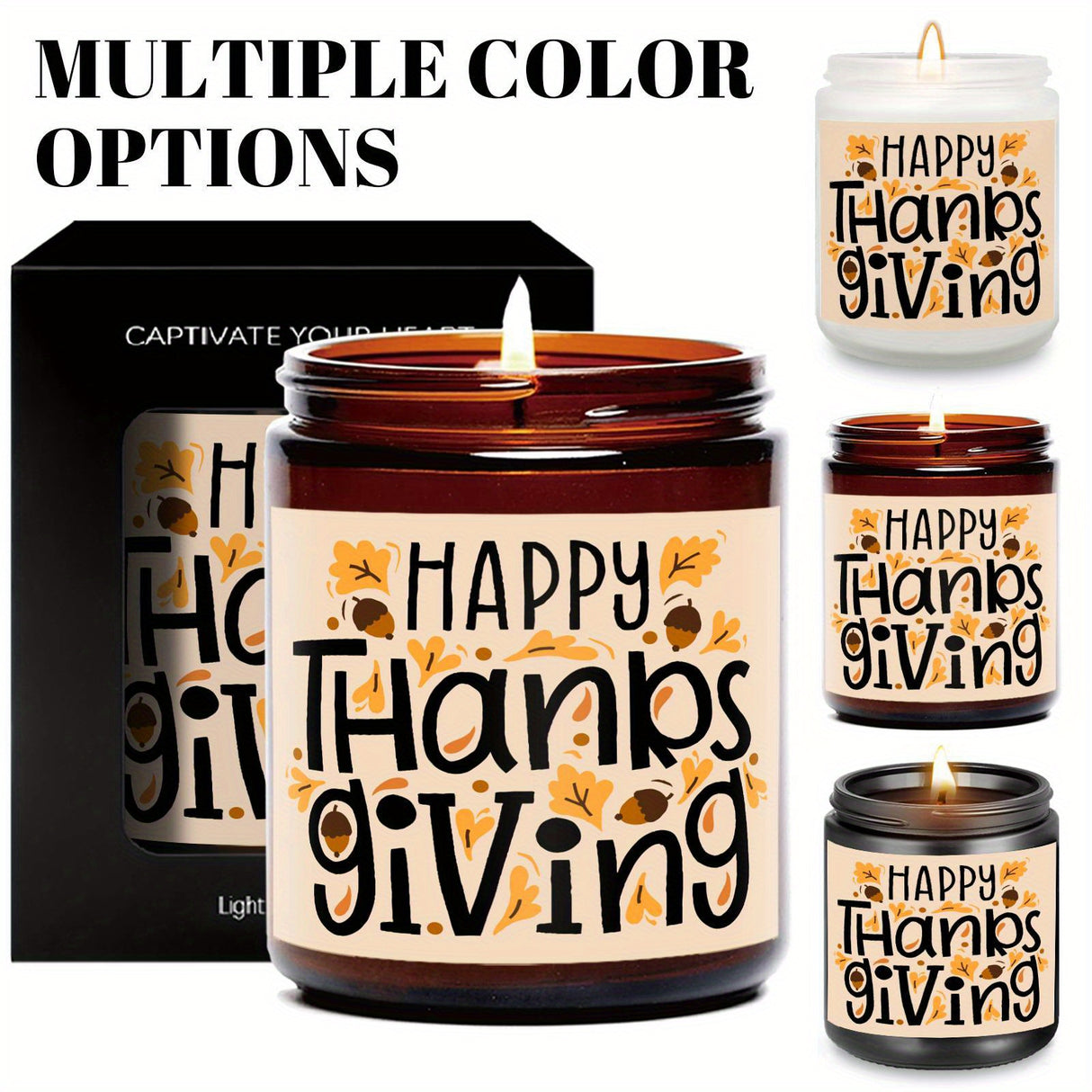 Happy Thanksgiving Day Scented Candle Fall Themed Autumn Orange Pumpkin Terracotta Burnt Rustic Farmhouse November Give Thanks Decoration Gift Idea for Home Women Woman Hostess Men Friends Her Mom Wife Grandma Cute Item