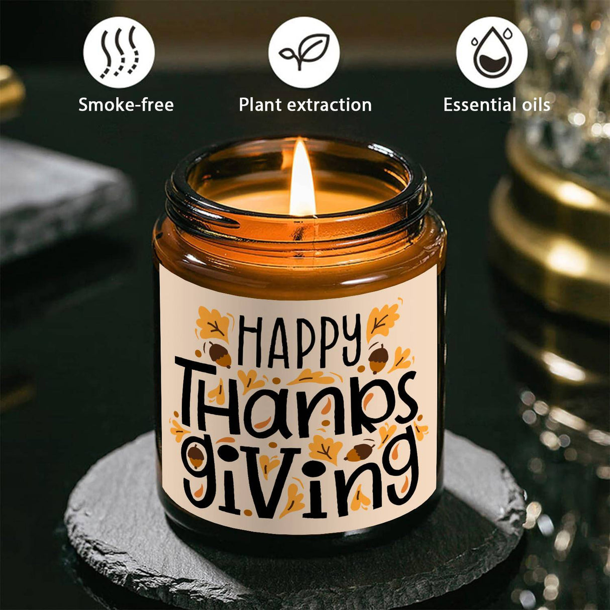 Happy Thanksgiving Day Scented Candle Fall Themed Autumn Orange Pumpkin Terracotta Burnt Rustic Farmhouse November Give Thanks Decoration Gift Idea for Home Women Woman Hostess Men Friends Her Mom Wife Grandma Cute Item