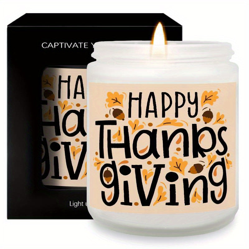 Happy Thanksgiving Day Scented Candle Fall Themed Autumn Orange Pumpkin Terracotta Burnt Rustic Farmhouse November Give Thanks Decoration Gift Idea for Home Women Woman Hostess Men Friends Her Mom Wife Grandma Cute Item