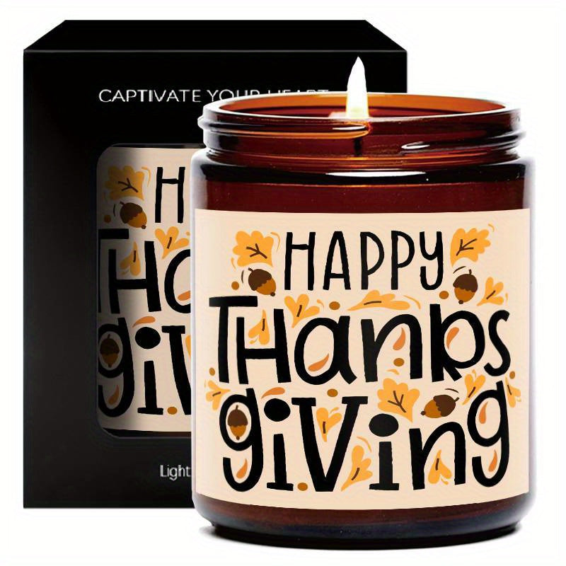 Happy Thanksgiving Day Scented Candle Fall Themed Autumn Orange Pumpkin Terracotta Burnt Rustic Farmhouse November Give Thanks Decoration Gift Idea for Home Women Woman Hostess Men Friends Her Mom Wife Grandma Cute Item