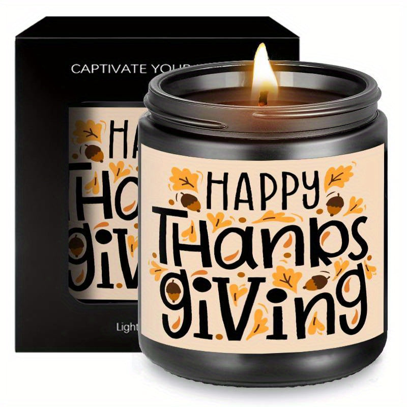 Happy Thanksgiving Day Scented Candle Fall Themed Autumn Orange Pumpkin Terracotta Burnt Rustic Farmhouse November Give Thanks Decoration Gift Idea for Home Women Woman Hostess Men Friends Her Mom Wife Grandma Cute Item