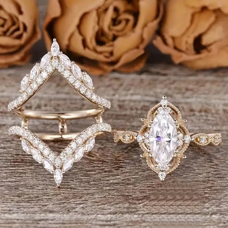 Crown Horse Eye Diamond Ring Set Copper Luxury - Lootquake