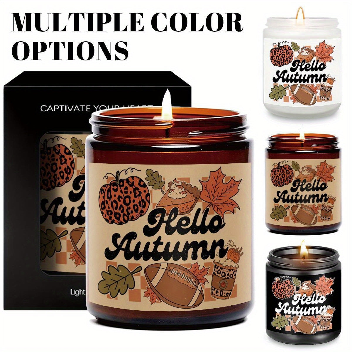 Hello Fall Scented Candle Autumn Themed Pumpkin Orange Terracotta Burnt Rustic Farmhouse September October Harvest Thanksgiving Day Decoration Gift for Home Women Hostess Men Friends Her Mom Wife Grandma Cute Items Ess