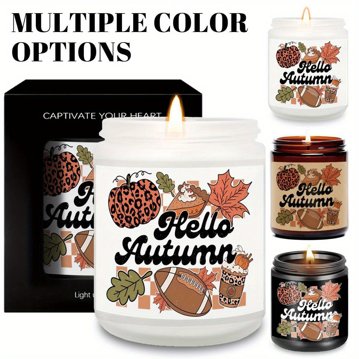 Hello Fall Scented Candle Autumn Themed Pumpkin Orange Terracotta Burnt Rustic Farmhouse September October Harvest Thanksgiving Day Decoration Gift for Home Women Hostess Men Friends Her Mom Wife Grandma Cute Items Ess