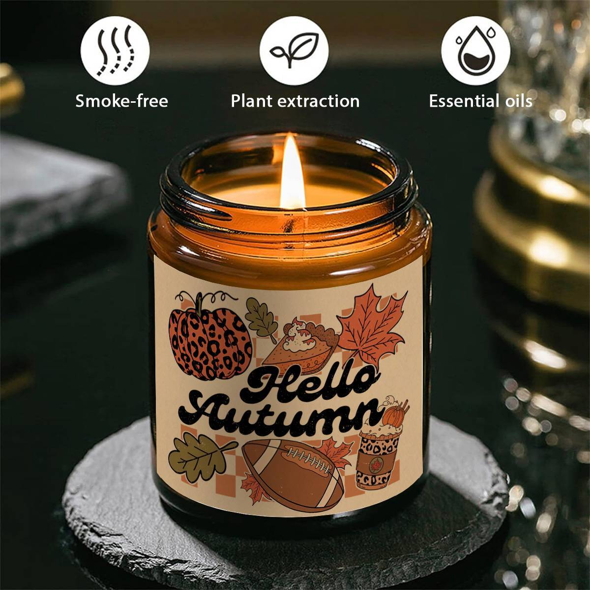 Hello Fall Scented Candle Autumn Themed Pumpkin Orange Terracotta Burnt Rustic Farmhouse September October Harvest Thanksgiving Day Decoration Gift for Home Women Hostess Men Friends Her Mom Wife Grandma Cute Items Ess