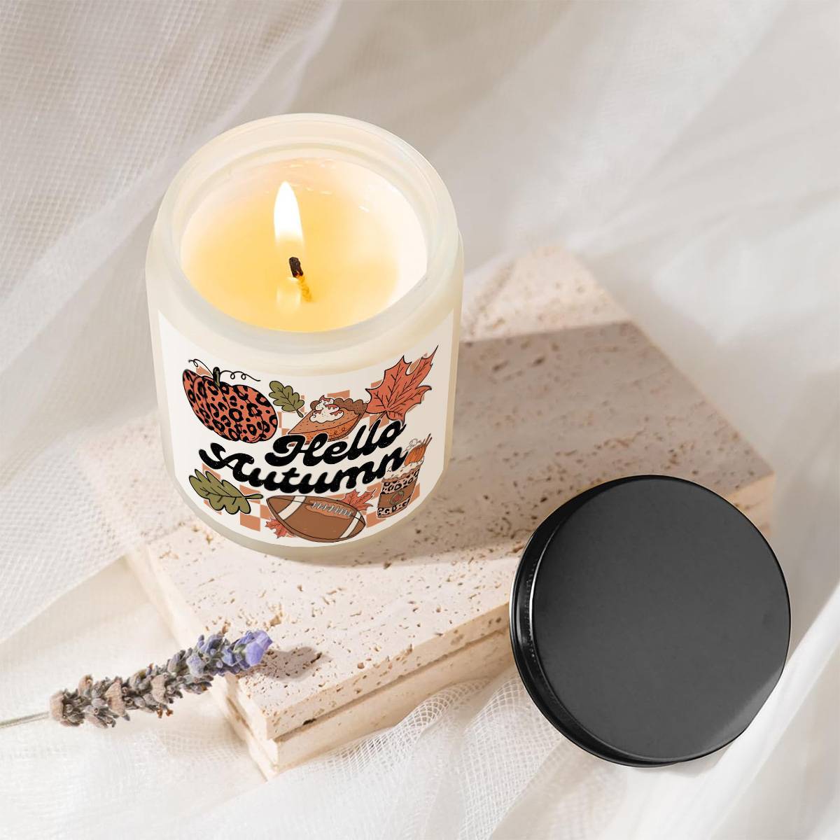 Hello Fall Scented Candle Autumn Themed Pumpkin Orange Terracotta Burnt Rustic Farmhouse September October Harvest Thanksgiving Day Decoration Gift for Home Women Hostess Men Friends Her Mom Wife Grandma Cute Items Ess