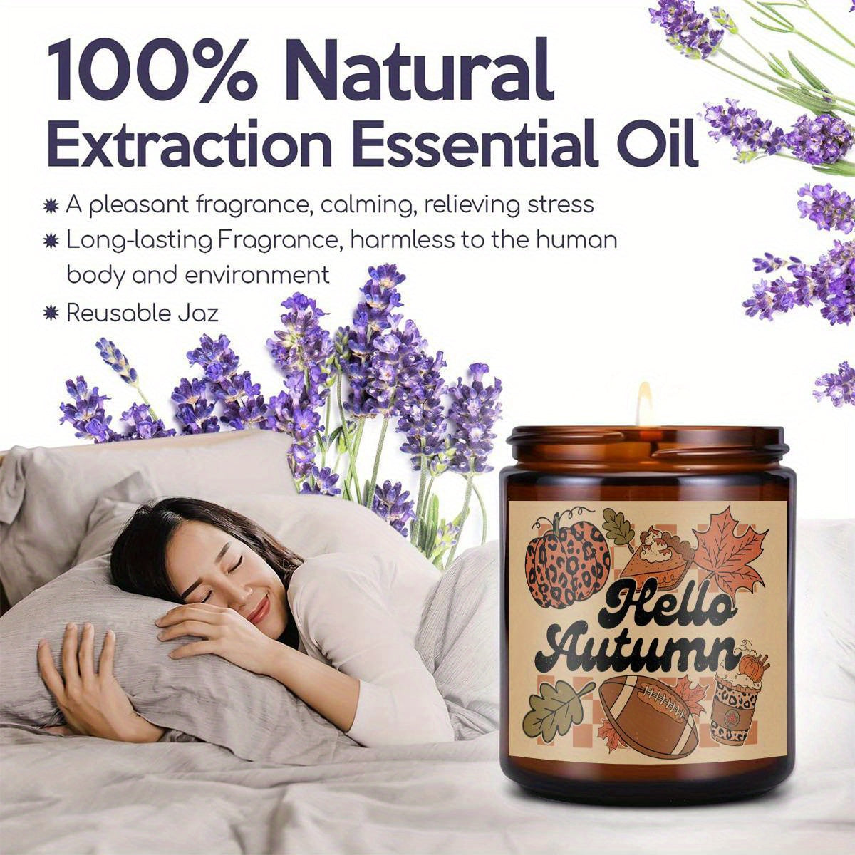 Hello Fall Scented Candle Autumn Themed Pumpkin Orange Terracotta Burnt Rustic Farmhouse September October Harvest Thanksgiving Day Decoration Gift for Home Women Hostess Men Friends Her Mom Wife Grandma Cute Items Ess