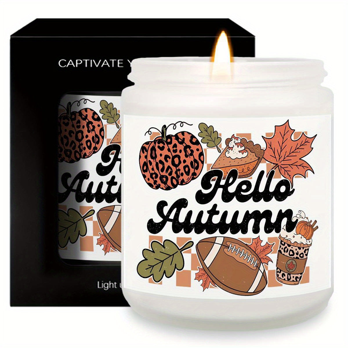Hello Fall Scented Candle Autumn Themed Pumpkin Orange Terracotta Burnt Rustic Farmhouse September October Harvest Thanksgiving Day Decoration Gift for Home Women Hostess Men Friends Her Mom Wife Grandma Cute Items Ess