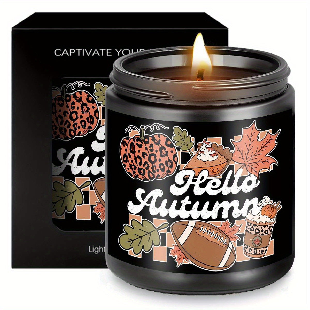 Hello Fall Scented Candle Autumn Themed Pumpkin Orange Terracotta Burnt Rustic Farmhouse September October Harvest Thanksgiving Day Decoration Gift for Home Women Hostess Men Friends Her Mom Wife Grandma Cute Items Ess