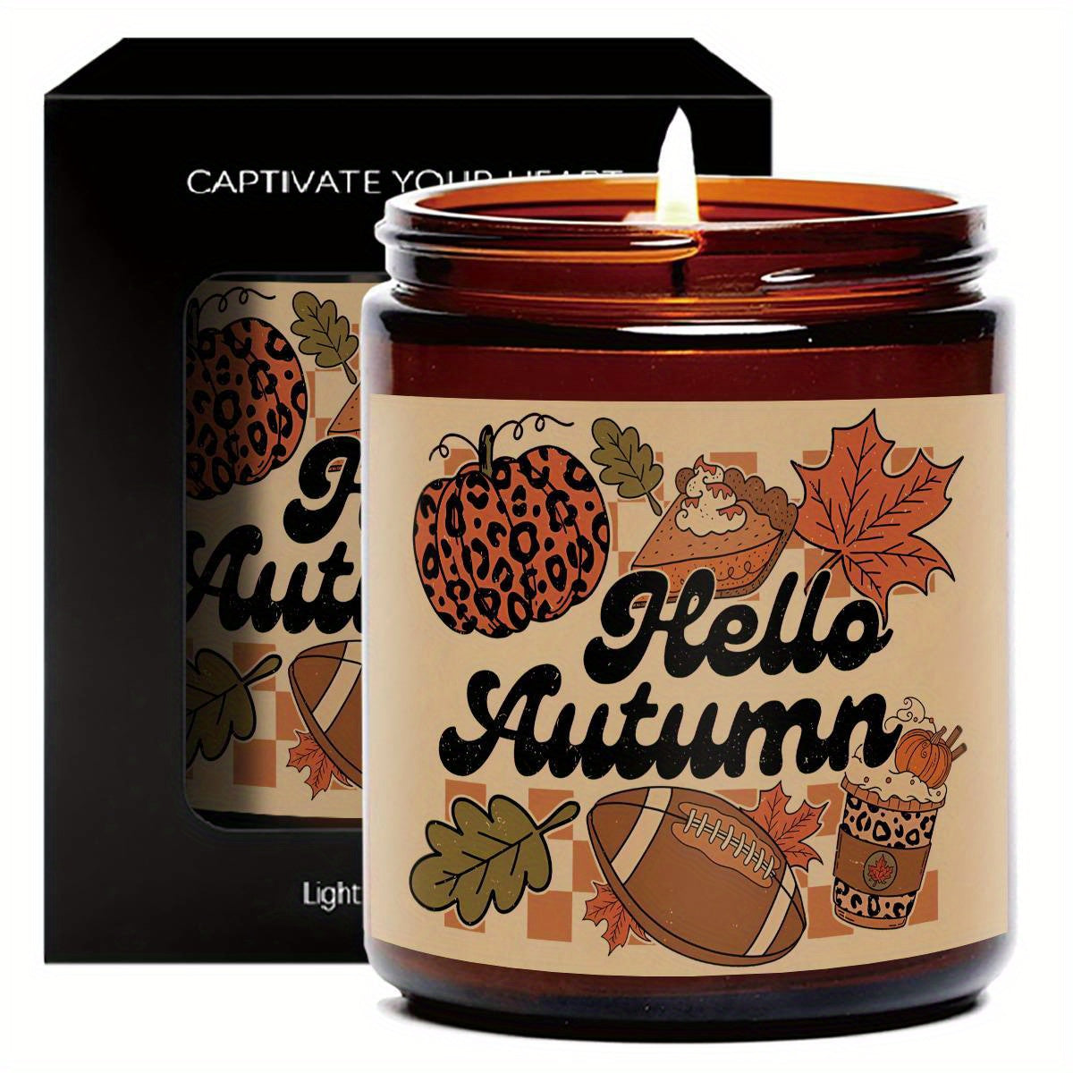 Hello Fall Scented Candle Autumn Themed Pumpkin Orange Terracotta Burnt Rustic Farmhouse September October Harvest Thanksgiving Day Decoration Gift for Home Women Hostess Men Friends Her Mom Wife Grandma Cute Items Ess