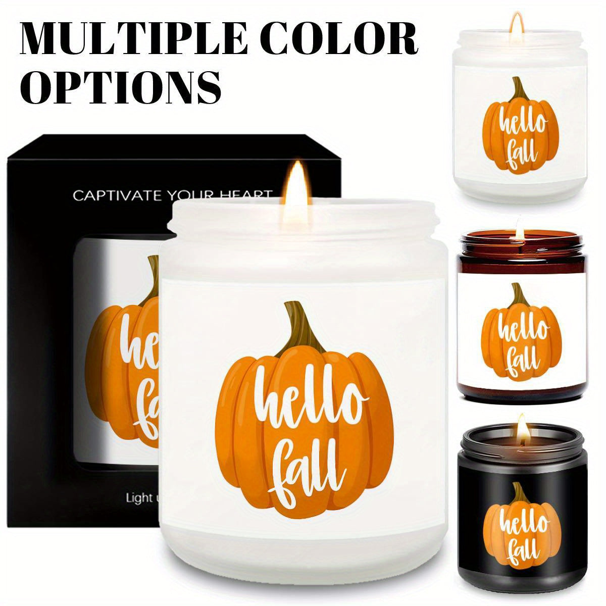 Hello Fall Scented Candle Autumn Themed Pumpkin Orange Terracotta Burnt Rustic Farmhouse September October Harvest Thanksgiving Day Decoration Gift for Home Women Hostess Men Friends Her Mom Wife Grandma Cute Items Ess