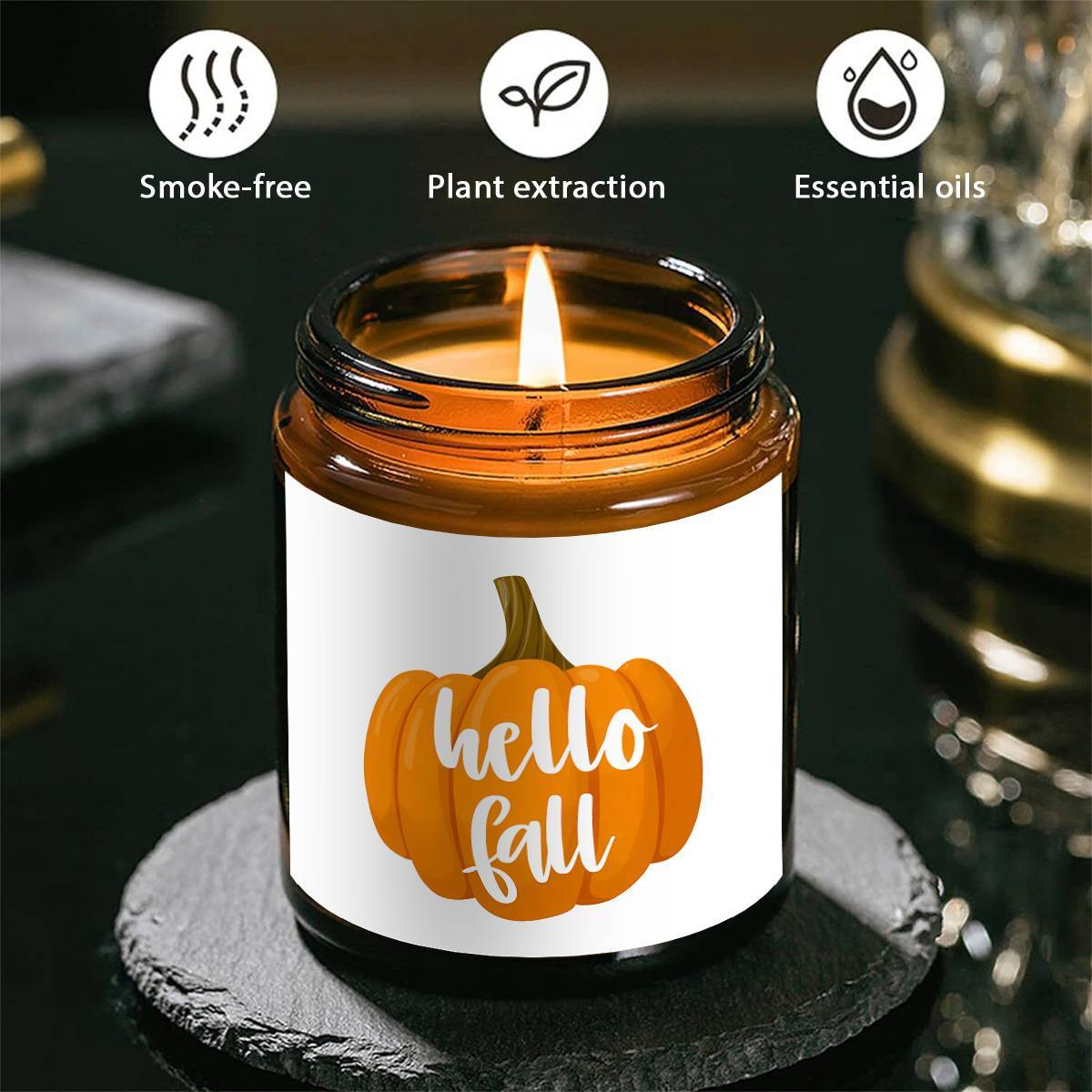 Hello Fall Scented Candle Autumn Themed Pumpkin Orange Terracotta Burnt Rustic Farmhouse September October Harvest Thanksgiving Day Decoration Gift for Home Women Hostess Men Friends Her Mom Wife Grandma Cute Items Ess