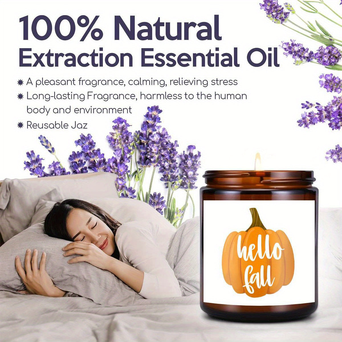 Hello Fall Scented Candle Autumn Themed Pumpkin Orange Terracotta Burnt Rustic Farmhouse September October Harvest Thanksgiving Day Decoration Gift for Home Women Hostess Men Friends Her Mom Wife Grandma Cute Items Ess