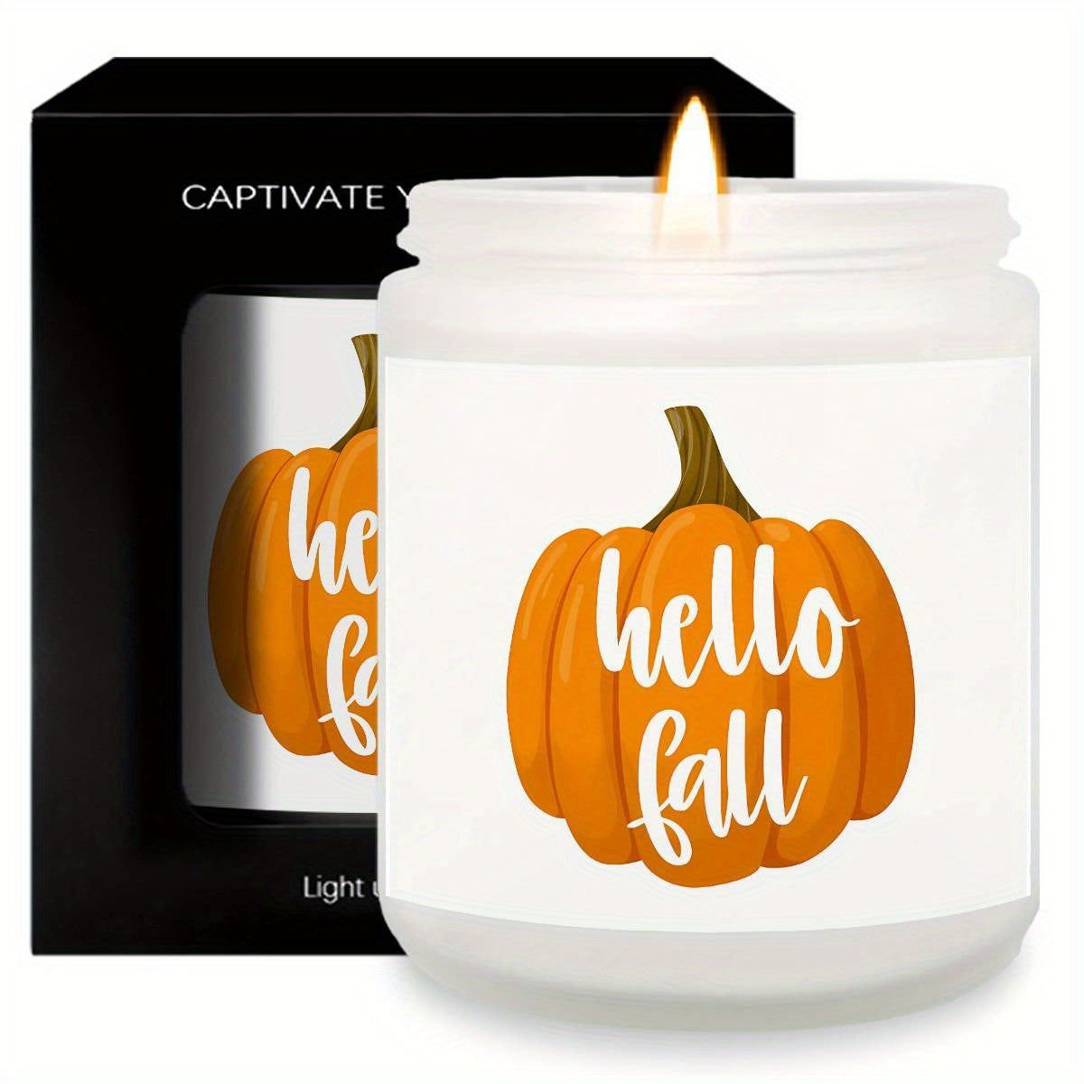 Hello Fall Scented Candle Autumn Themed Pumpkin Orange Terracotta Burnt Rustic Farmhouse September October Harvest Thanksgiving Day Decoration Gift for Home Women Hostess Men Friends Her Mom Wife Grandma Cute Items Ess