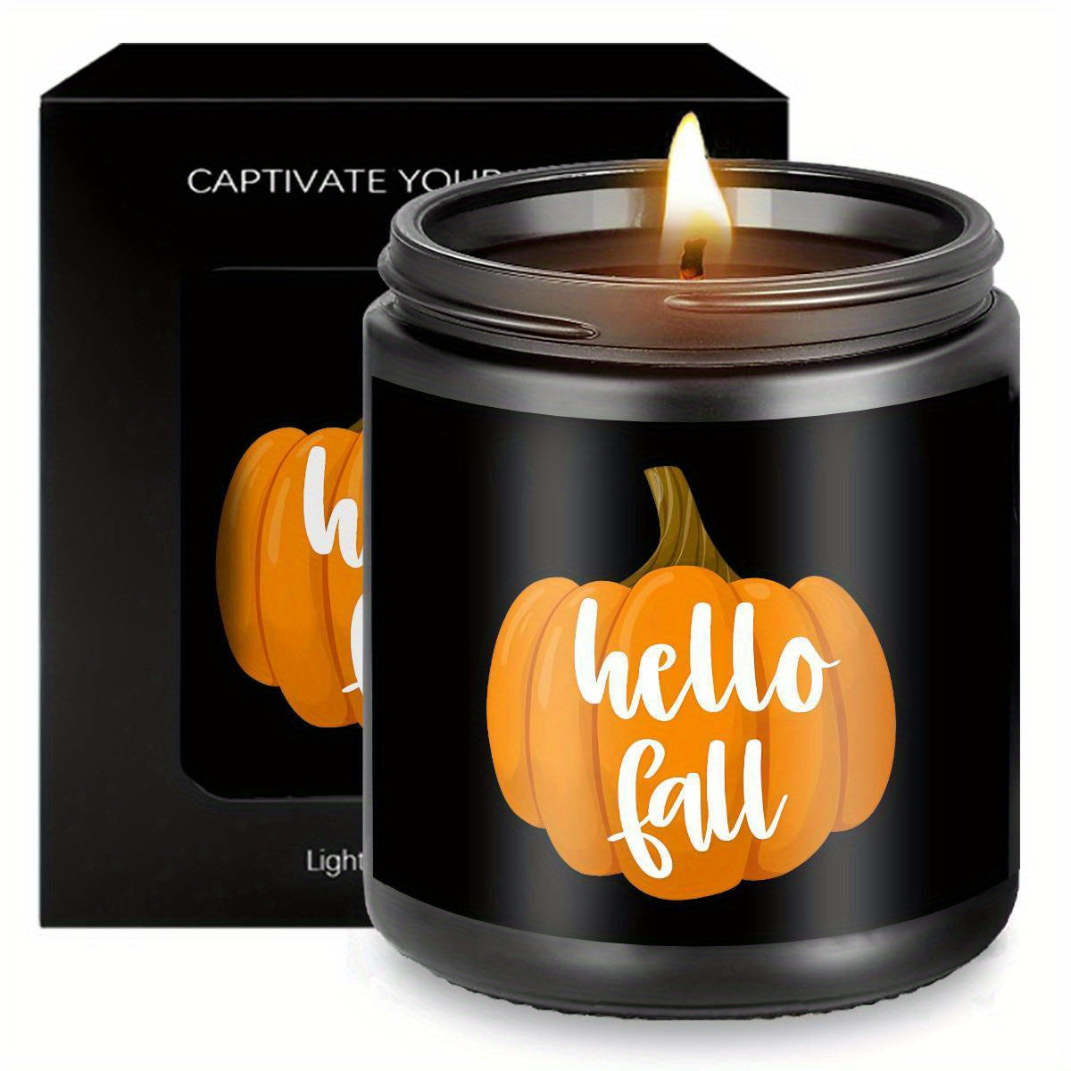 Hello Fall Scented Candle Autumn Themed Pumpkin Orange Terracotta Burnt Rustic Farmhouse September October Harvest Thanksgiving Day Decoration Gift for Home Women Hostess Men Friends Her Mom Wife Grandma Cute Items Ess