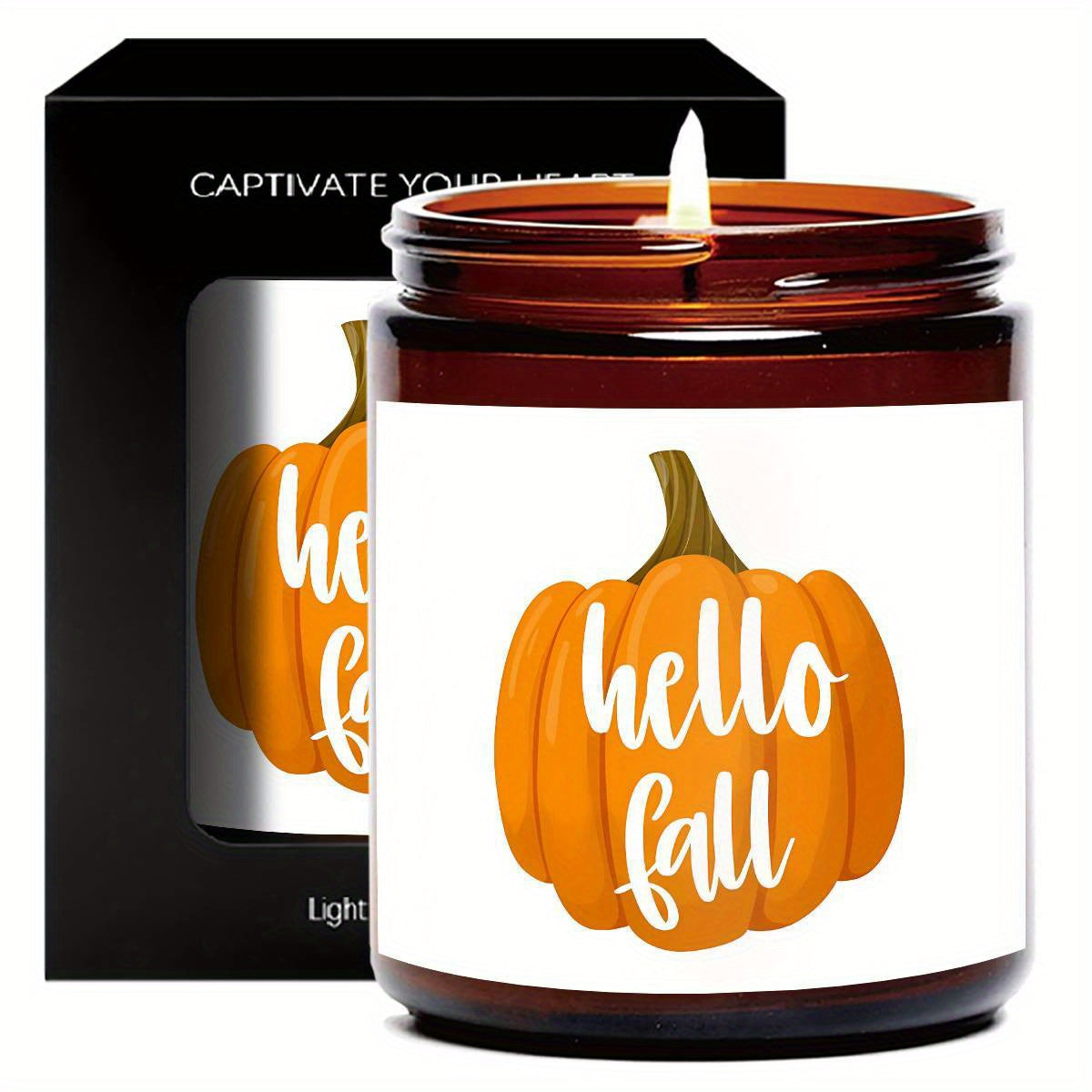 Hello Fall Scented Candle Autumn Themed Pumpkin Orange Terracotta Burnt Rustic Farmhouse September October Harvest Thanksgiving Day Decoration Gift for Home Women Hostess Men Friends Her Mom Wife Grandma Cute Items Ess