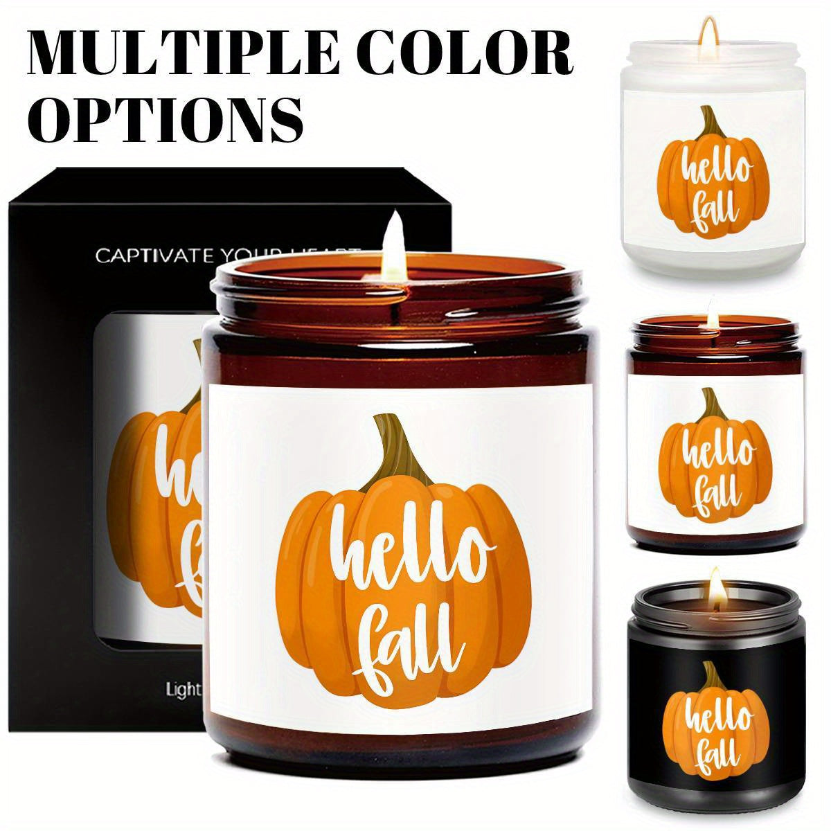 Hello Fall Scented Candle Autumn Themed Pumpkin Orange Terracotta Burnt Rustic Farmhouse September October Harvest Thanksgiving Day Decoration Gift for Home Women Hostess Men Friends Her Mom Wife Grandma Cute Items Ess
