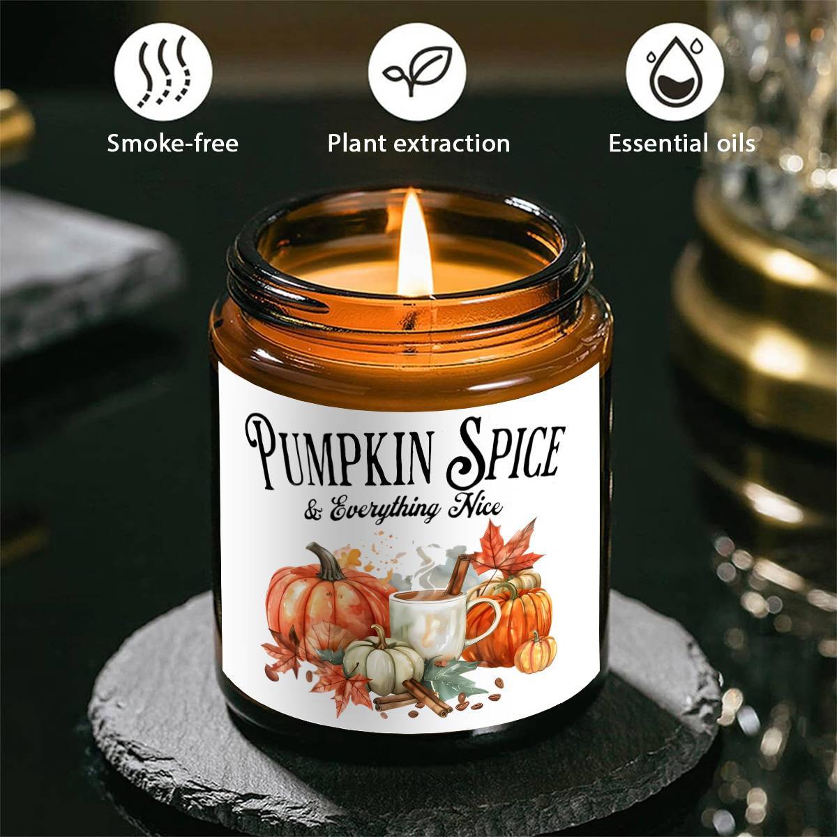 Hello Autumn Scented Candle Fall Themed Orange Terracotta Burnt Rustic Farmhouse September October Harvest Thanksgiving Day Decoration Gift Idea for Home Women Woman Hostess Men Friends Her Mom Wife Grandma Cute Item E