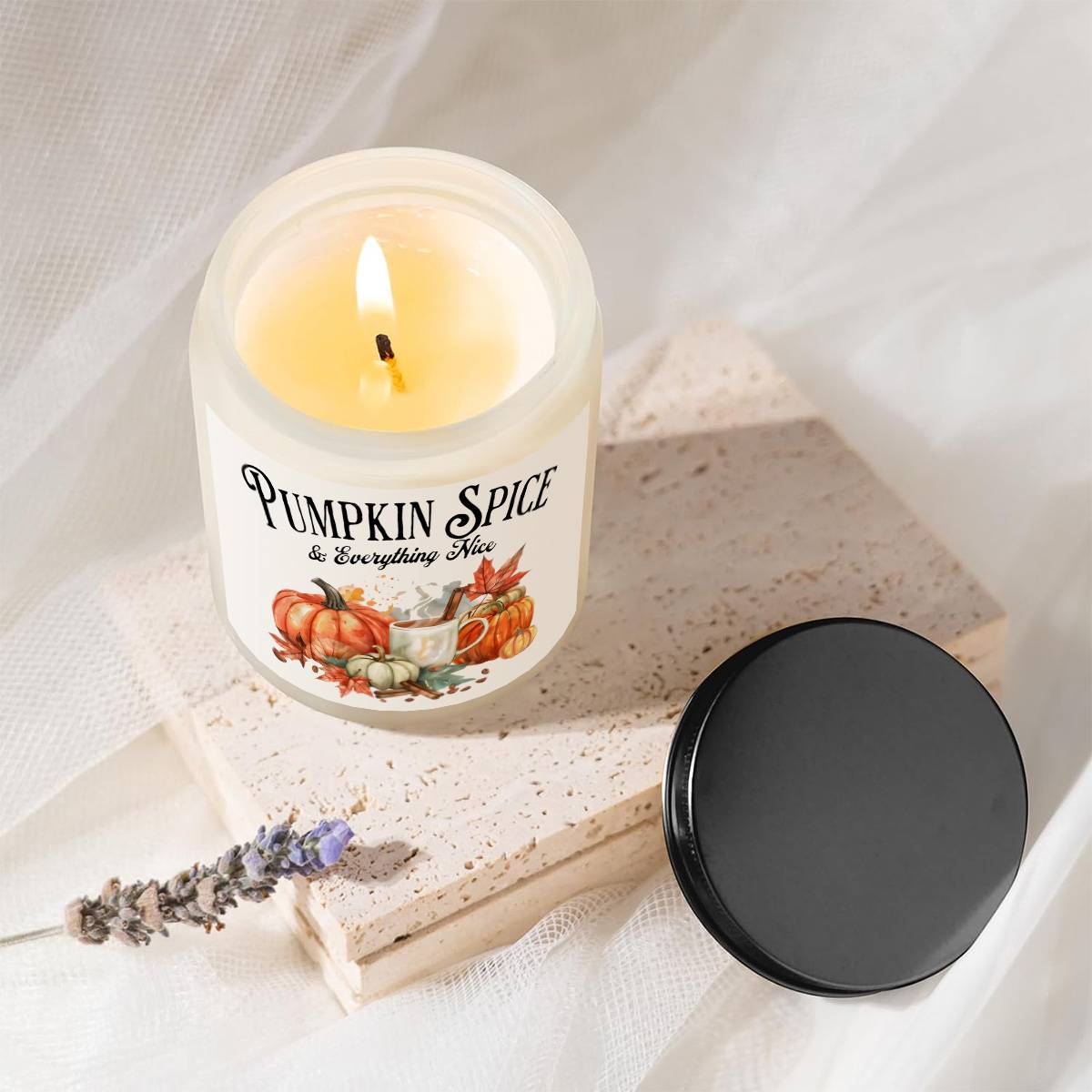 Hello Autumn Scented Candle Fall Themed Orange Terracotta Burnt Rustic Farmhouse September October Harvest Thanksgiving Day Decoration Gift Idea for Home Women Woman Hostess Men Friends Her Mom Wife Grandma Cute Item E