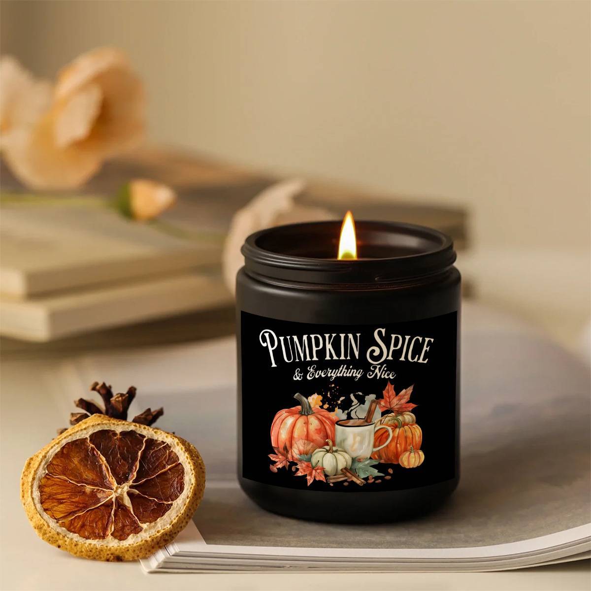 Hello Autumn Scented Candle Fall Themed Orange Terracotta Burnt Rustic Farmhouse September October Harvest Thanksgiving Day Decoration Gift Idea for Home Women Woman Hostess Men Friends Her Mom Wife Grandma Cute Item E
