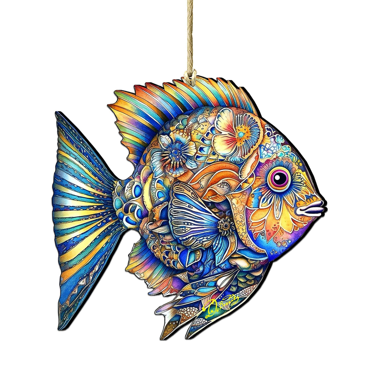 Beach Themed Ornaments - Cerulean Serenity Fish Wooden Ornaments by G.Debrekht Coastal Holiday Decor - 8688304