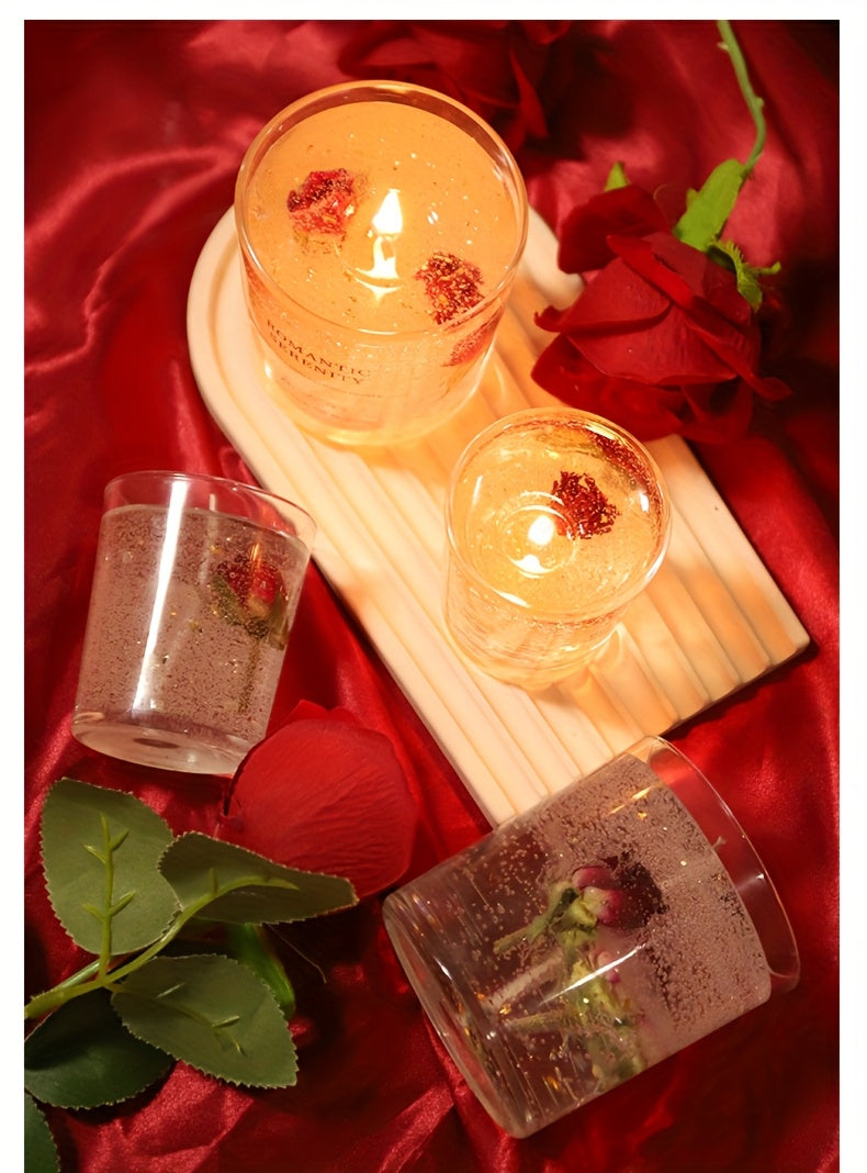 Vela perfumada de gelatina de rosa para aromaterapia, ambiente romántico, ideal para cumpleaños, San Valentín, aniversarios, Acción de Gracias y Navidad. 1 unidad, cera de soja en frasco de vidrio.