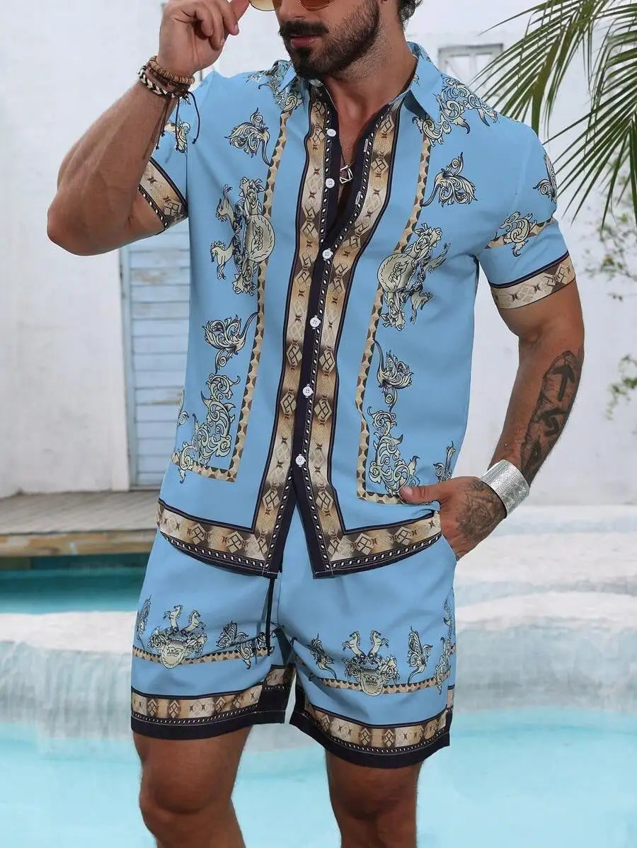 3D Digital Printing Men's Casual Loose Shirt Shorts - Lootquake