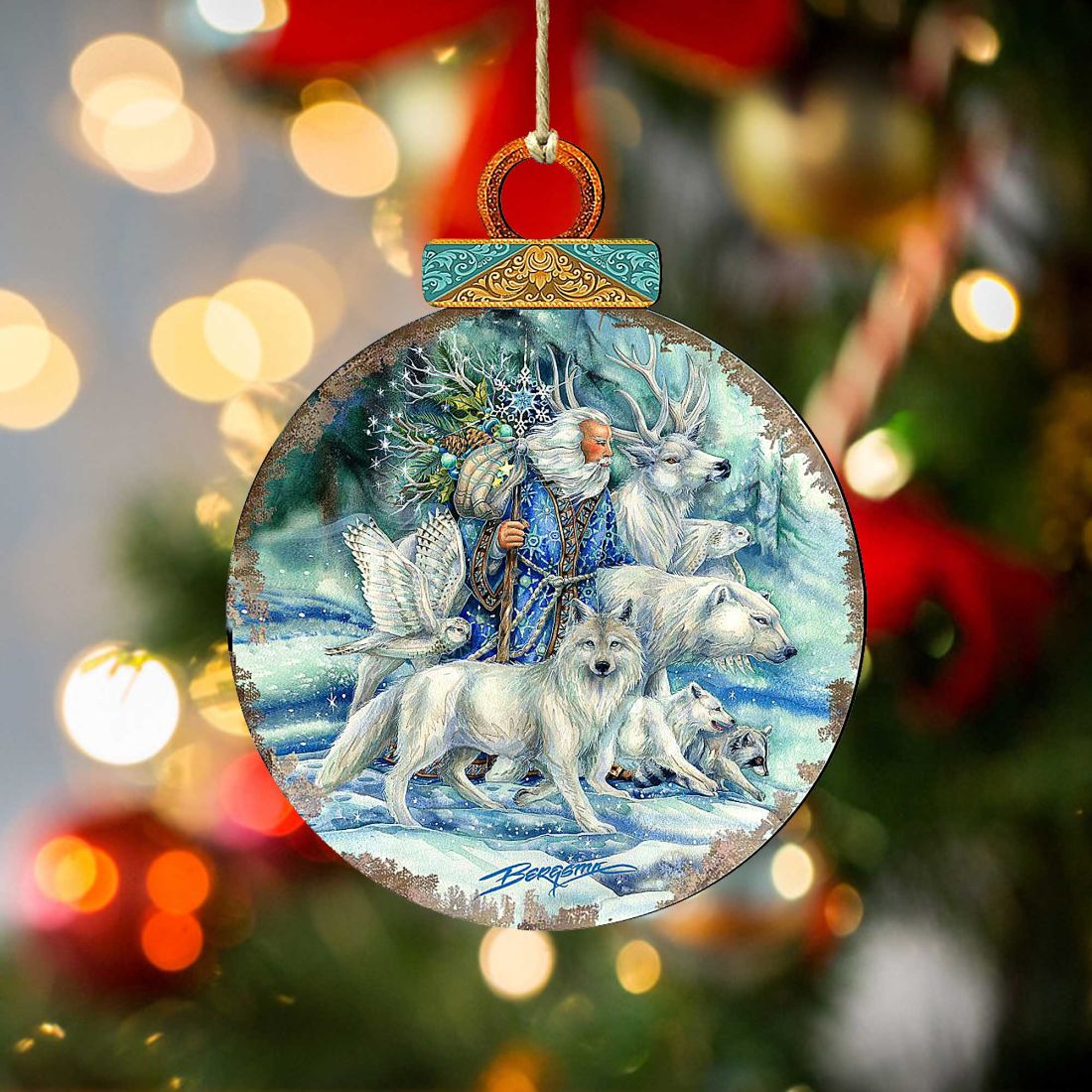 Cool Winds Father Winter Animals Wooden Ornaments by J. Bergsma - Wildlife Holiday Decor - 8591862-JB