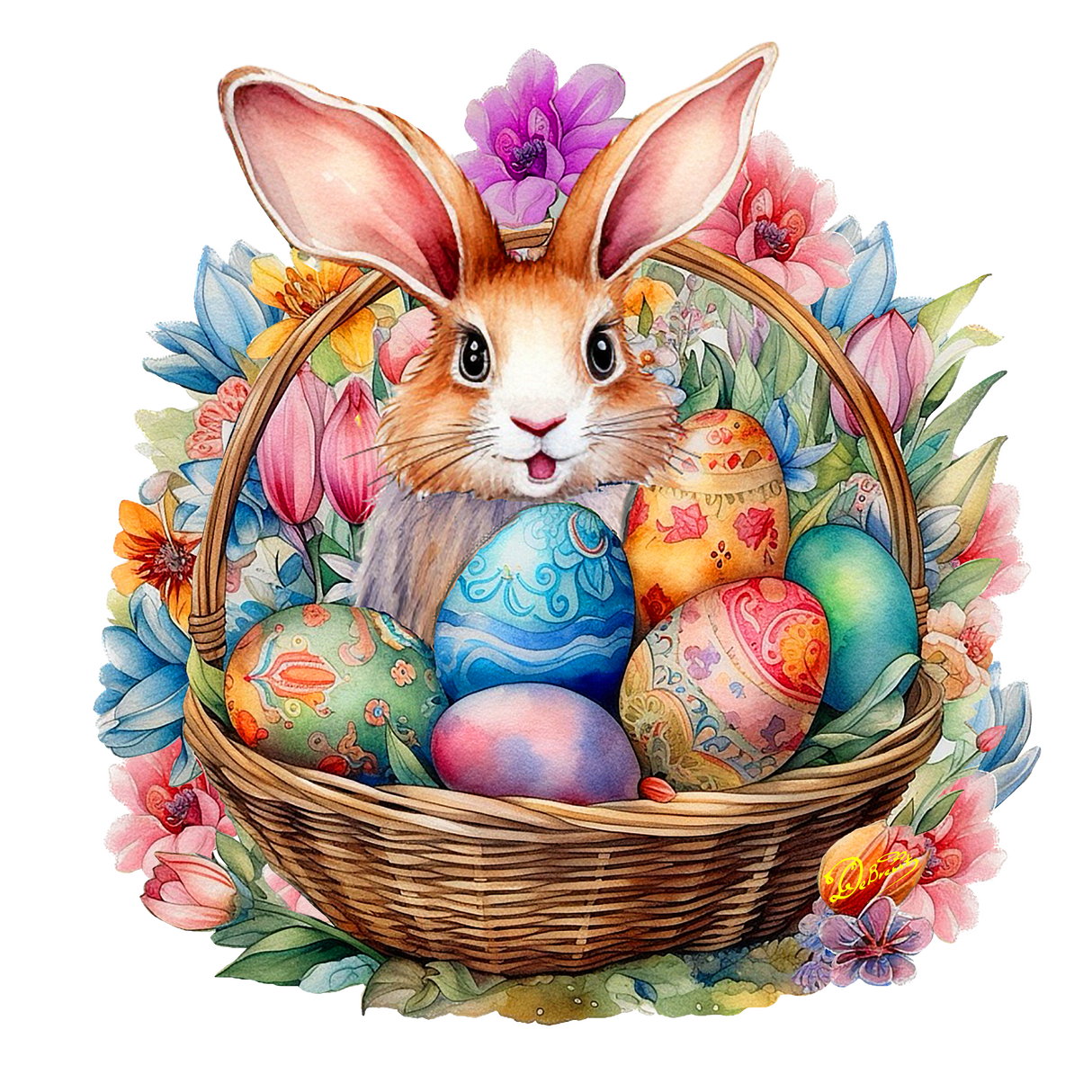 Bunny in a Basket Holiday Door Decor by G. Debrekht - Easter Spring Decor - 8652764H
