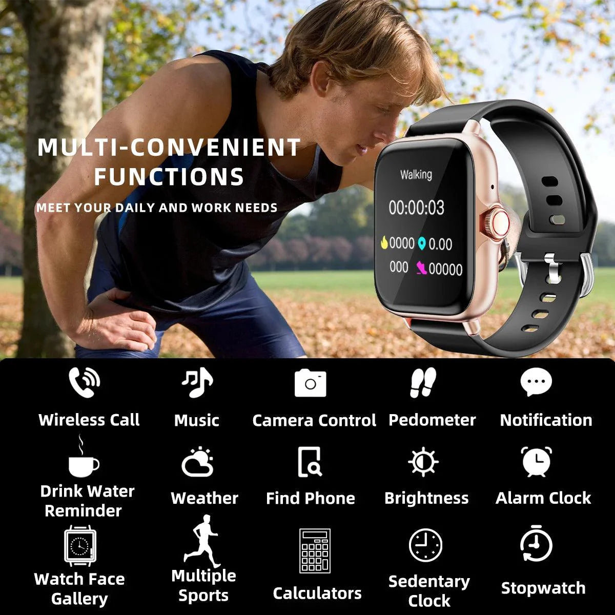 SmartTech 1.83'' Waterproof Smart Watch - Call & Message Alerts, Sleep Monitoring, Sports Pedometer for iPhone & Android