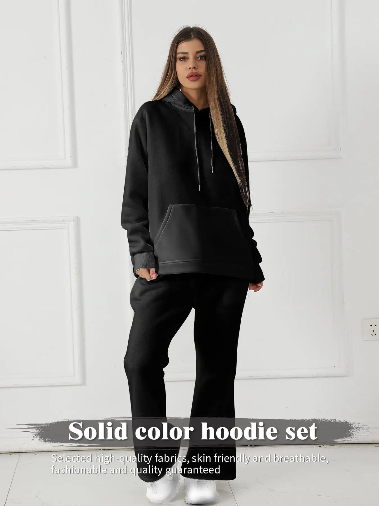 Women's Fashionable Casual Solid Color Long Sleeved Sweatshirt Set - Lootquake