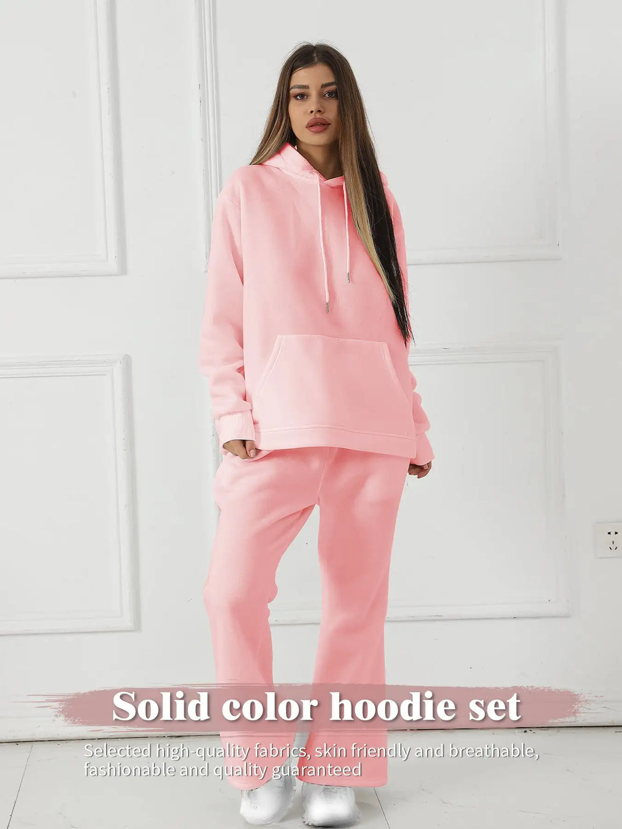 Women's Fashionable Casual Solid Color Long Sleeved Sweatshirt Set - Lootquake